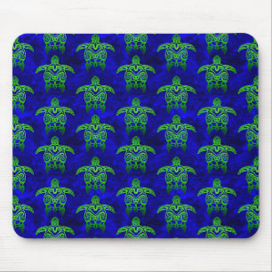 Ocean Blue Tribal Green Sea Turtles Mousepad