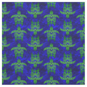 Ocean Blue Tribal Green Sea Turtles Stoff