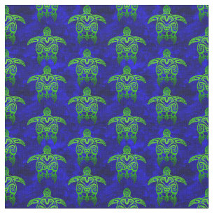 Ocean Blue Tribal Green Sea Turtles Stoff