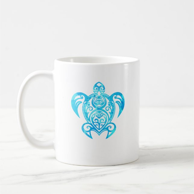 Ocean Blue Tribal Hawaiian Sea Turtle Kaffeetasse (Links)