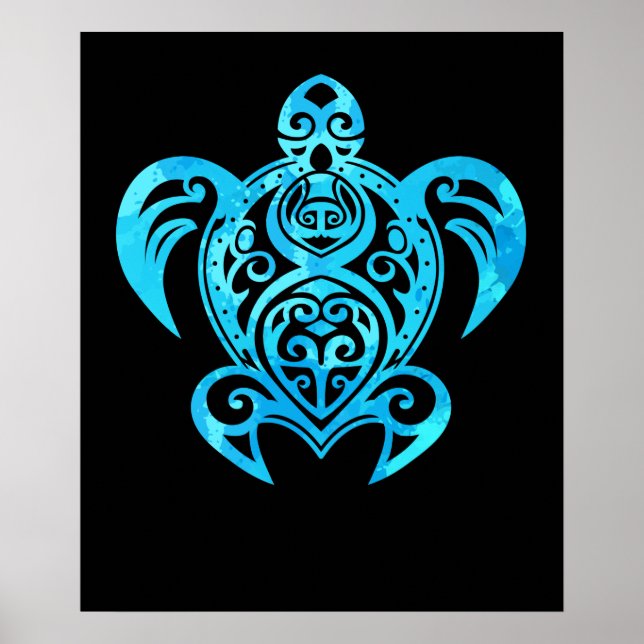 Ocean Blue Tribal Hawaiian Sea Turtle Poster (Vorne)