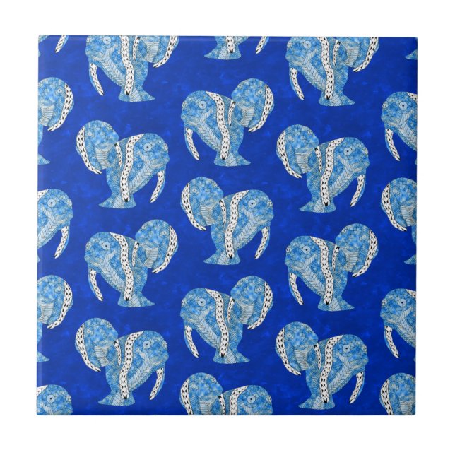 Ocean Blue Tribal Tattoo Manatees Fliese (Vorderseite)