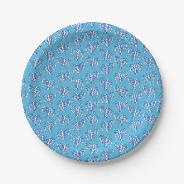 Ocean Blue Tribal Tattoo Manatees Pappteller (Vorderseite)