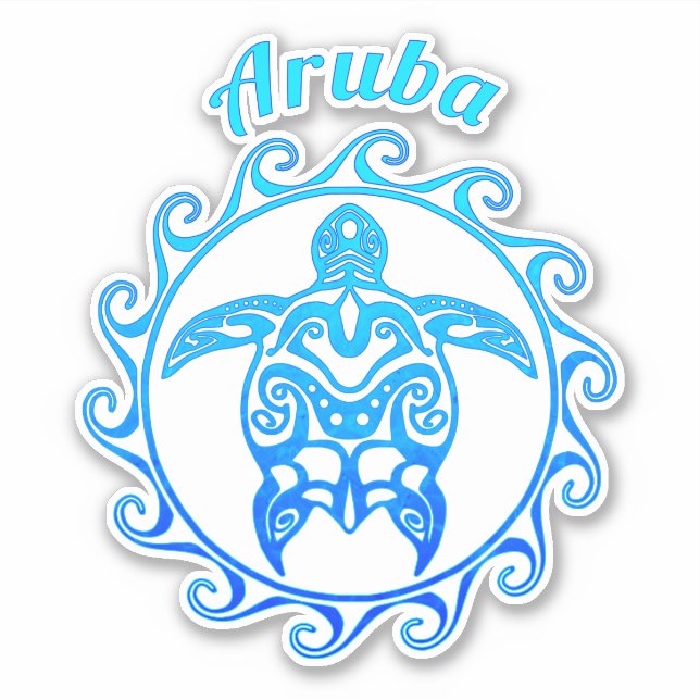 Ocean Blue Tribal Turtle Aruba Aufkleber (Vorderseite)