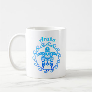 Ocean Blue Tribal Turtle Aruba Kaffeetasse