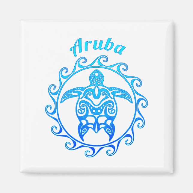Ocean Blue Tribal Turtle Aruba Magnet (Vorne)