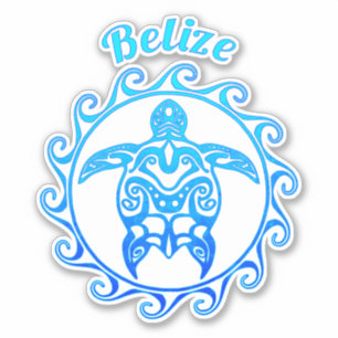 Ocean Blue Tribal Turtle Belize Aufkleber