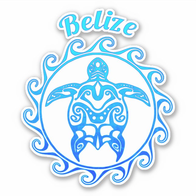Ocean Blue Tribal Turtle Belize Aufkleber (Vorderseite)