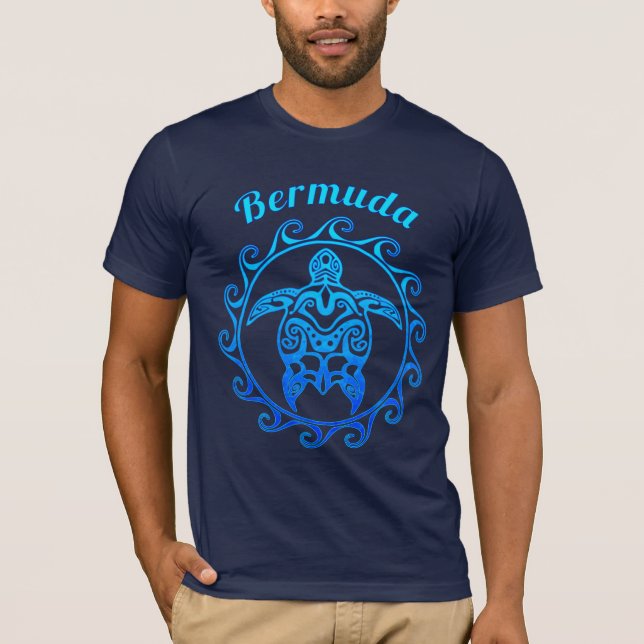 Ocean Blue Tribal Turtle Bermuda T-Shirt (Vorderseite)