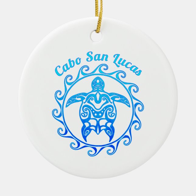 Ocean Blue Tribal Turtle Cabo San Lucas Keramik Ornament (Vorne)