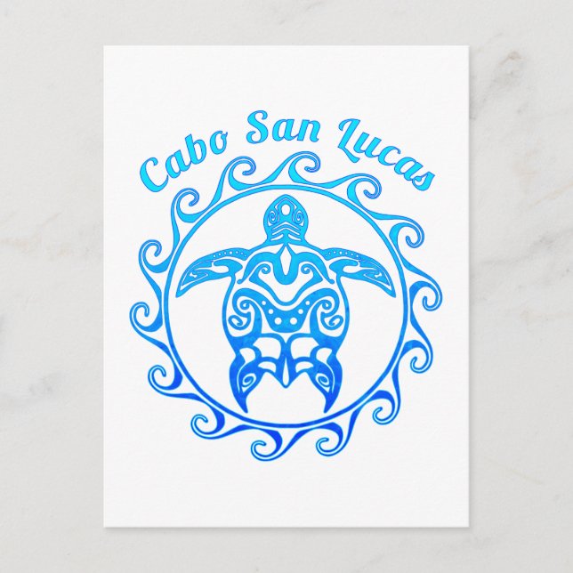 Ocean Blue Tribal Turtle Cabo San Lucas Postkarte (Vorderseite)