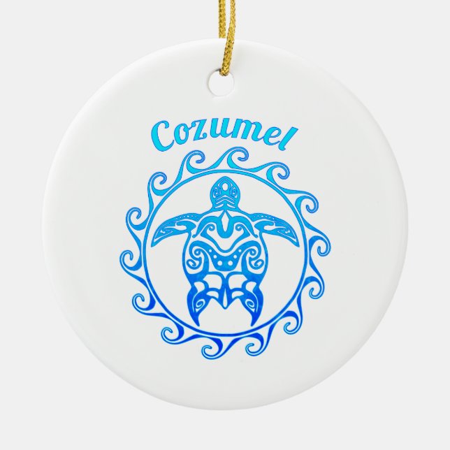 Ocean Blue Tribal Turtle Cozumel Keramik Ornament (Vorne)