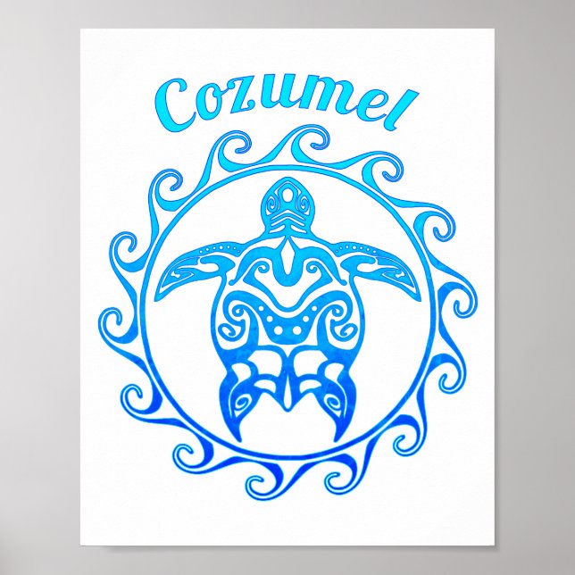 Ocean Blue Tribal Turtle Cozumel Poster (Vorne)