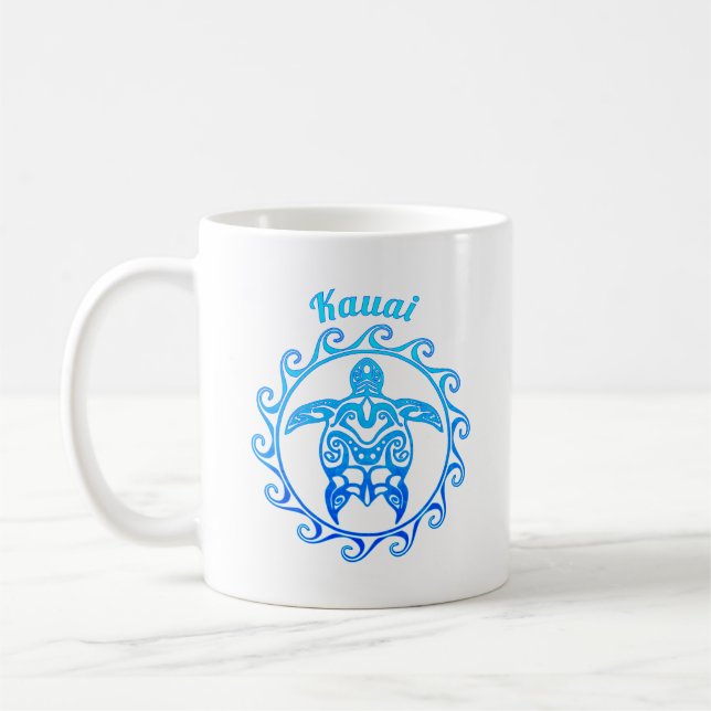 Ocean Blue Tribal Turtle Kauai Kaffeetasse (Links)