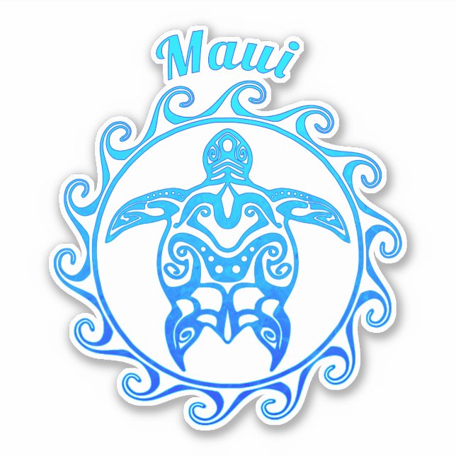 Ocean Blue Tribal Turtle Maui Aufkleber (Vorderseite)