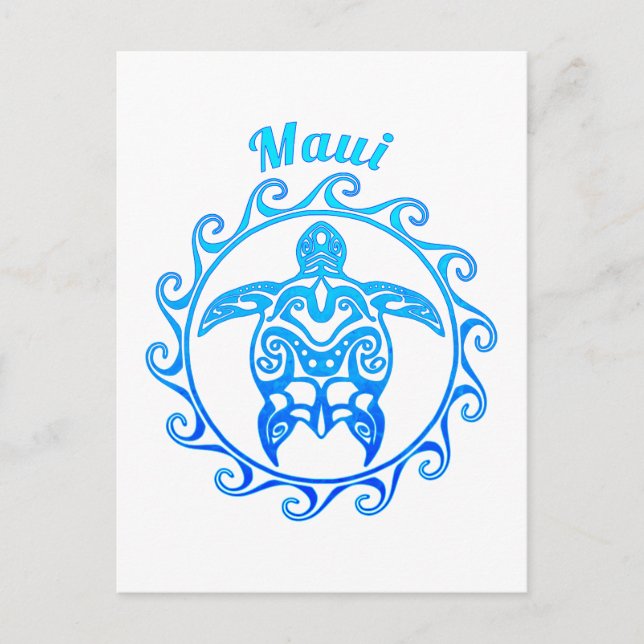 Ocean Blue Tribal Turtle Maui Postkarte (Vorderseite)