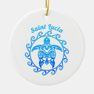 Ocean Blue Tribal Turtle Saint Lucia Keramik Ornament