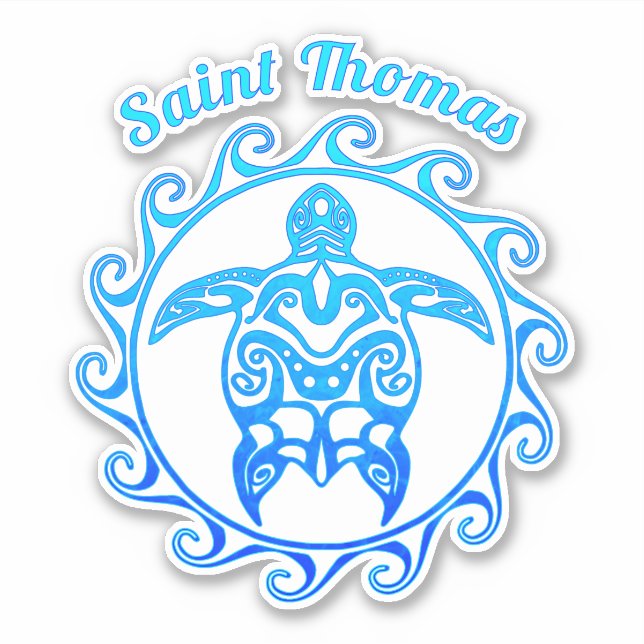 Ocean Blue Tribal Turtle Saint Thomas Aufkleber (Vorderseite)