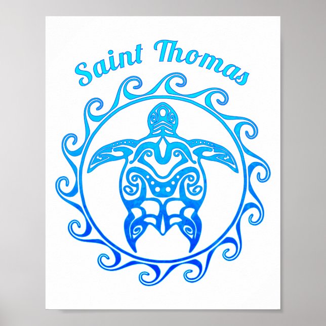 Ocean Blue Tribal Turtle Saint Thomas Poster (Vorne)