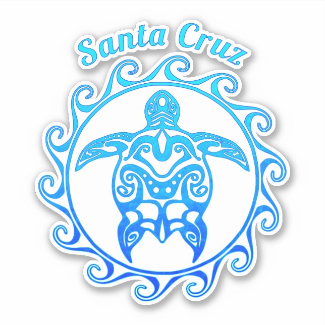 Ocean Blue Tribal Turtle Santa Cruz Aufkleber (Vorderseite)