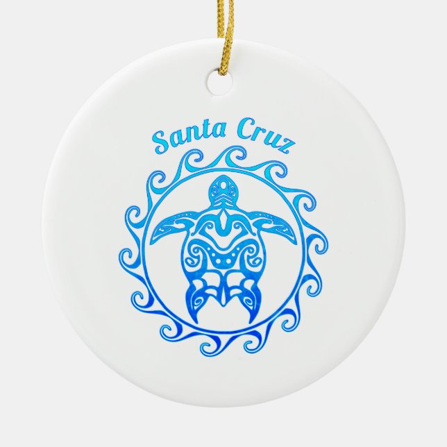 Ocean Blue Tribal Turtle Santa Cruz Keramik Ornament (Vorne)