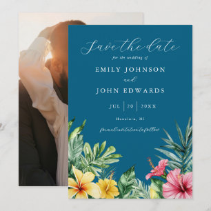 Ocean Blue Tropical Blume Foto Hochzeit Save The Date