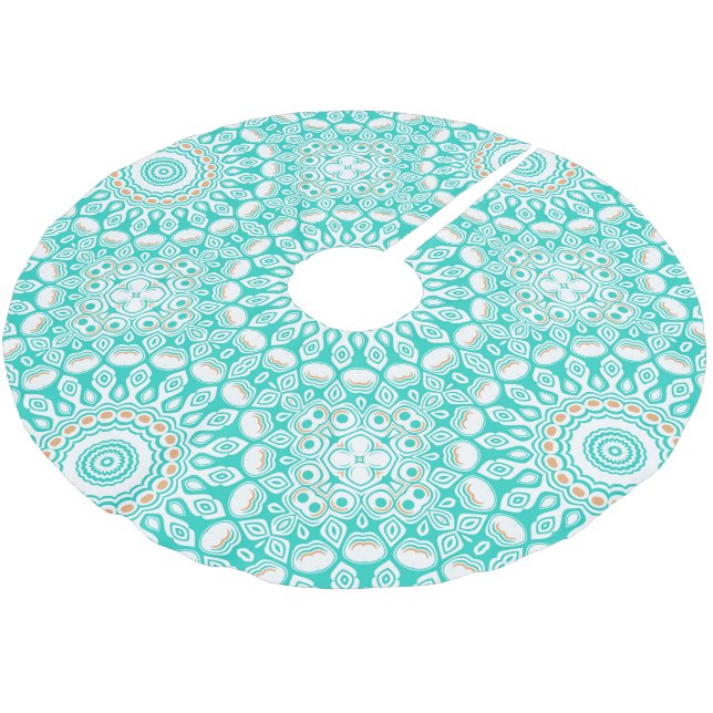 Ocean Blue Turquoise Medallion Polyester Weihnachtsbaumdecke (Schrägansicht)