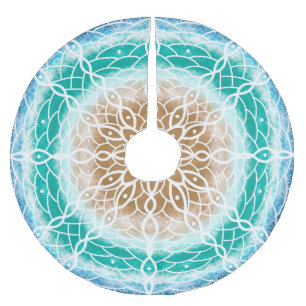 Ocean Blue und Aquamarin Mandala Polyester Weihnachtsbaumdecke