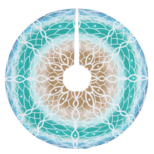 Ocean Blue und Aquamarin Mandala Polyester Weihnachtsbaumdecke (Vorderseite)