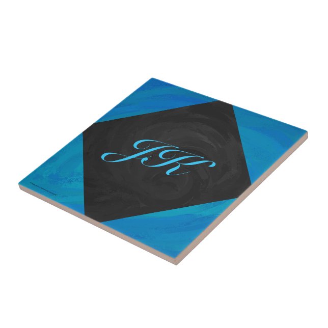 Ocean Blue und Black Monogram Fliese (Seite)