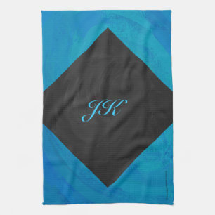 Ocean Blue und Black Monogram Geschirrtuch
