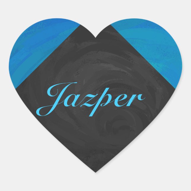 Ocean Blue und Black Monogram Herz-Aufkleber (Vorderseite)