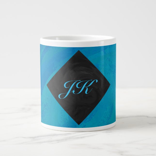 Ocean Blue und Black Monogram Jumbo-Tasse (Vorderseite)