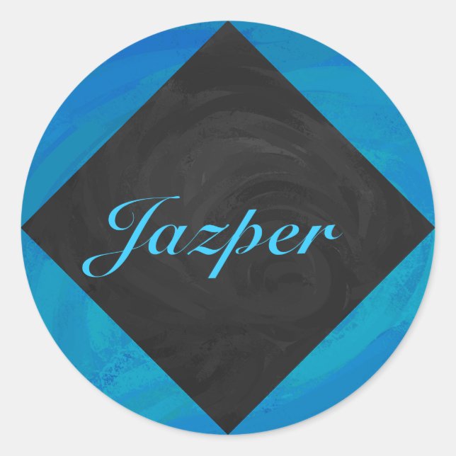 Ocean Blue und Black Monogram Runder Aufkleber (Vorderseite)