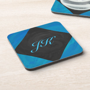 Ocean Blue und Black Monogram Untersetzer
