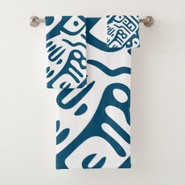 Ocean Blue und White Doodles 3 von 4 Badhandtuch Set