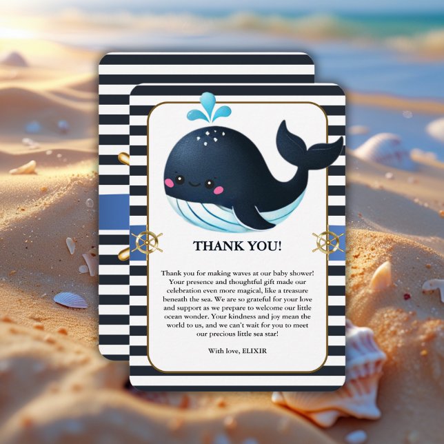 Ocean Blue Under Sea Kawaii Whale Baby Shower Dankeskarte (Von Creator hochgeladen)