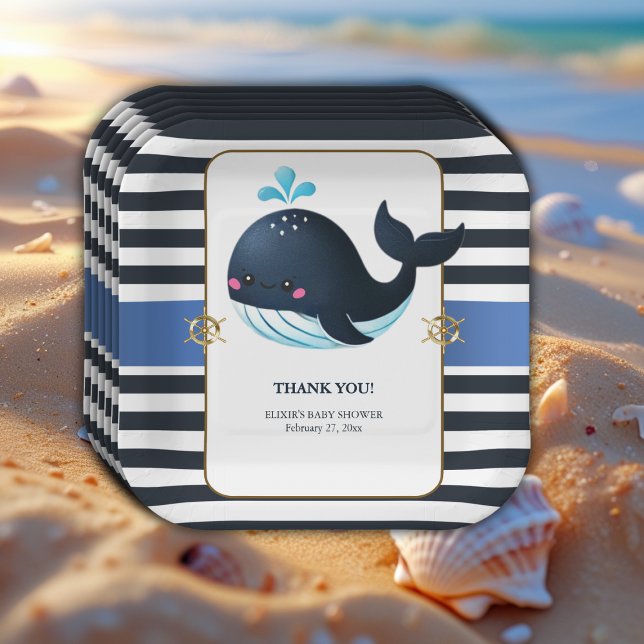 Ocean Blue Under Sea Kawaii Whale Baby Shower Pappteller (Von Creator hochgeladen)