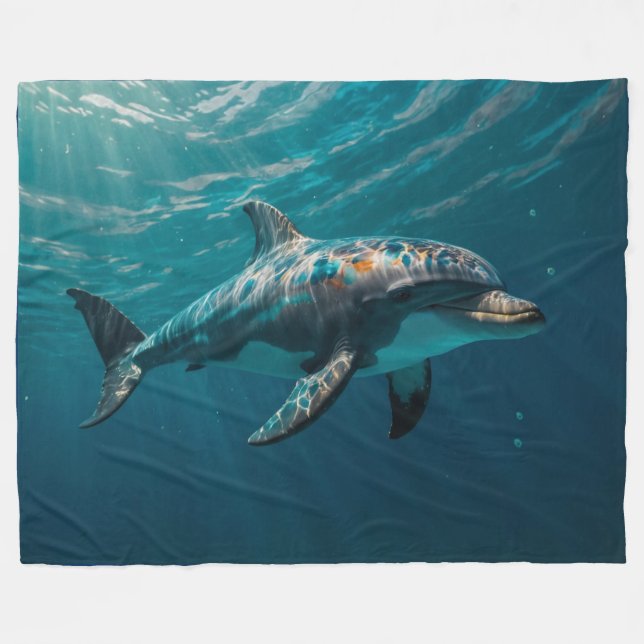 Ocean Blue Underwater Dolphin Portrait Fleecedecke (Vorderseite (Horizontal))