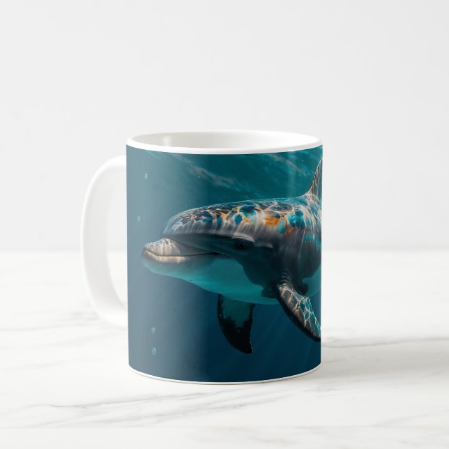Ocean Blue Underwater Dolphin Portrait Kaffeetasse (Vorderseite Links)