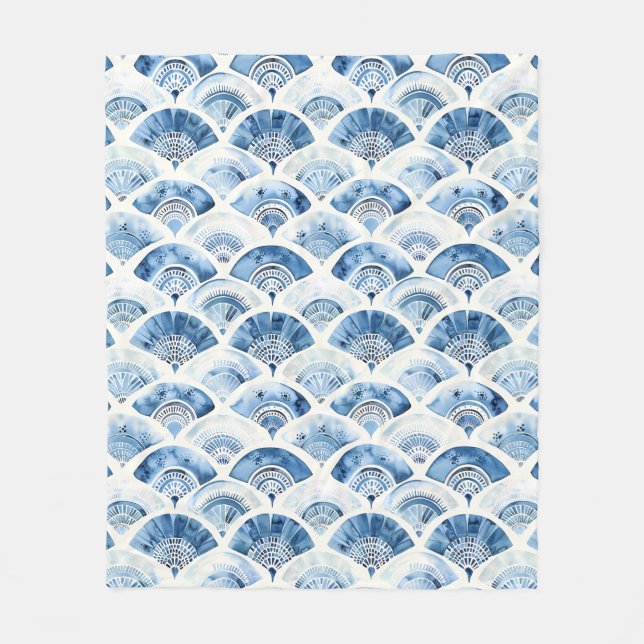 Ocean Blue Wassercolor Geometric Art Deco Fleecedecke (Vorderseite)