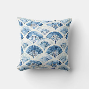 Ocean Blue Watercolor Geometric Gradient Art Deco Kissen