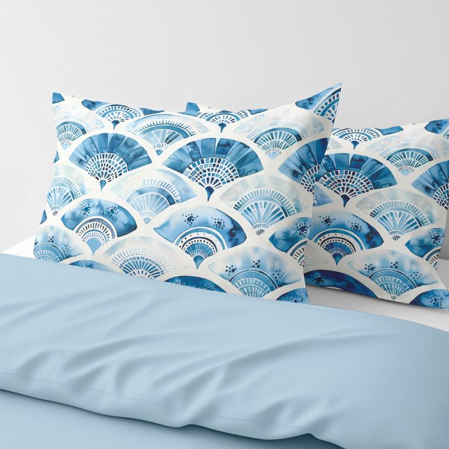 Ocean Blue Watercolor Geometric Pillowcase Kissenbezug (Ocean Blue Watercolor Geometric Abstract Elegant Pillowcase)