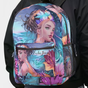 Ocean Blue Watercolor Meerjungfrau Rucksack
