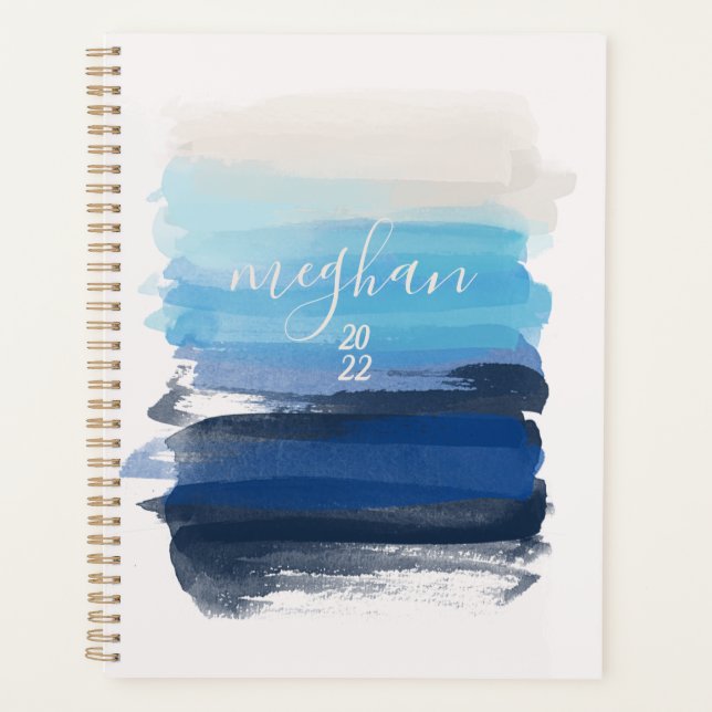 Ocean Blue Watercolor Monogram Script Planer (Vorderseite)