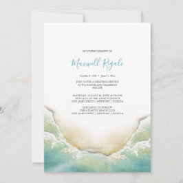 Ocean Blue Watercolor Shoreline Memberline Service Einladung