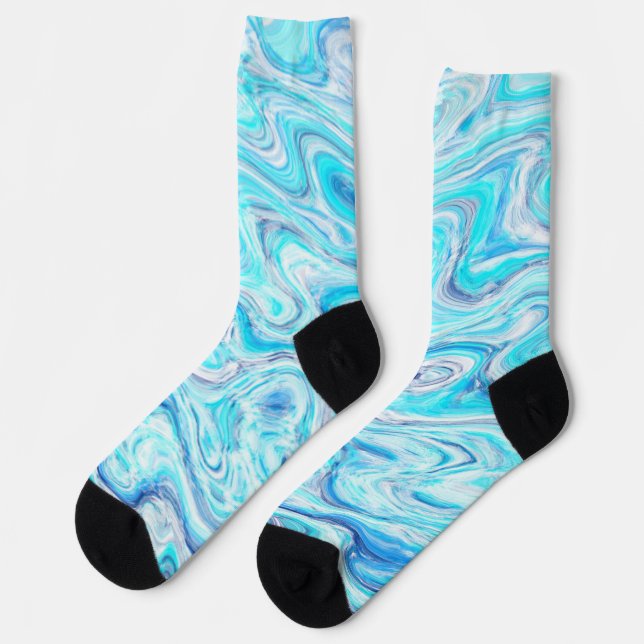 Ocean Blue Wave Marmor Textur Abstrakt flüssig Socken (Linkes Detail)