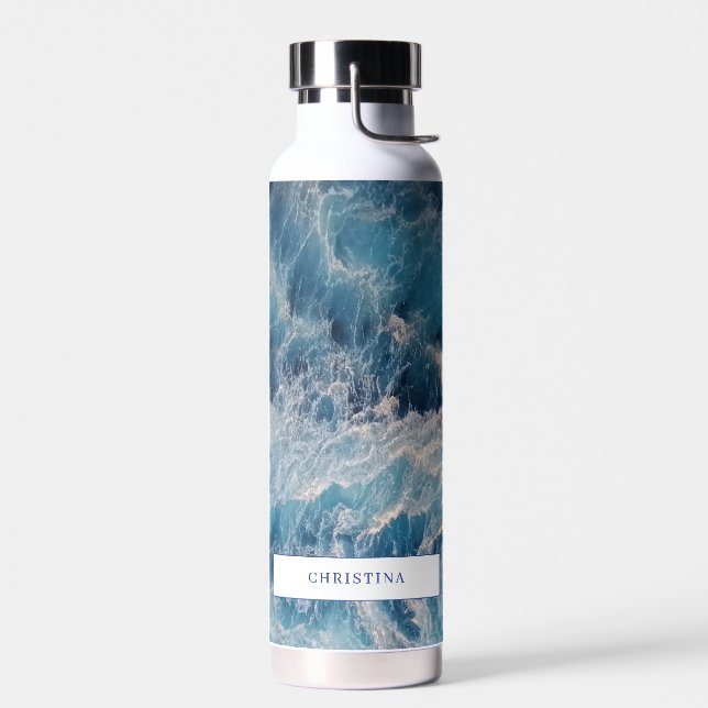 Ocean Blue Waves Bath Individuelle Name Trinkflasche (Links)