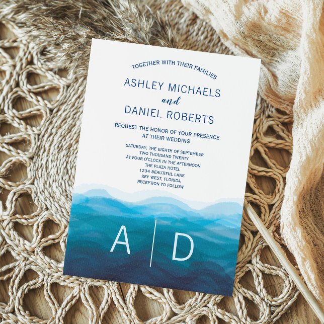 Ocean Blue Waves Watercolor Hochzeitsempfehlung Einladung (Von Creator hochgeladen)