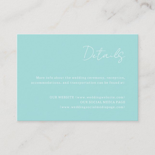 Ocean Blue Wedding Details Umschließungskarte Begleitkarte (Vorderseite)